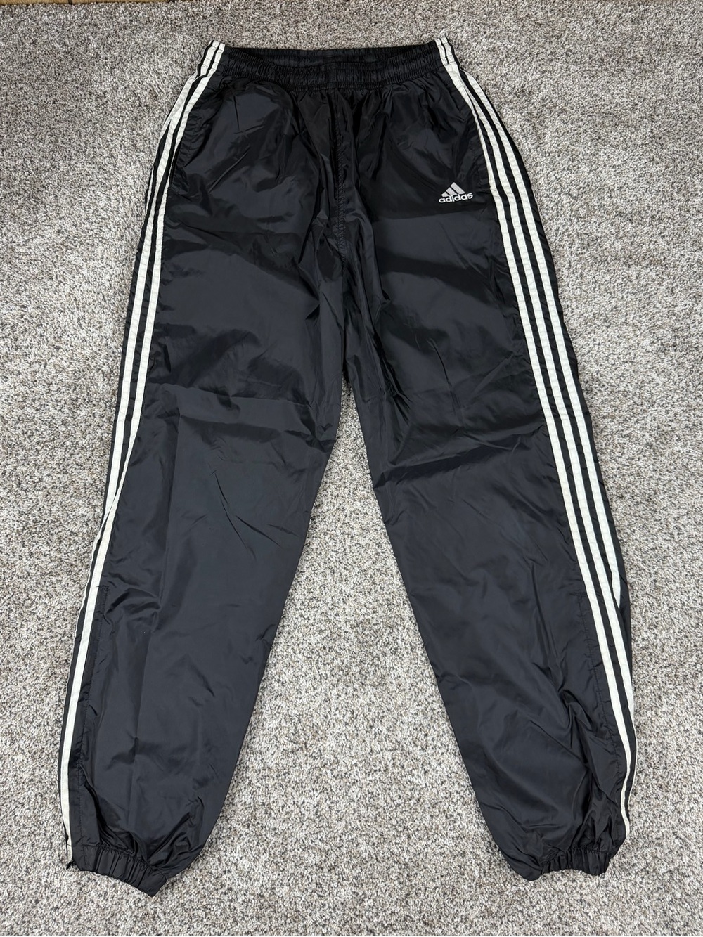 Vintage Y2K Sz Large Men’s Adidas 3 Stripe Nylon Cuffed Track Pants Black White